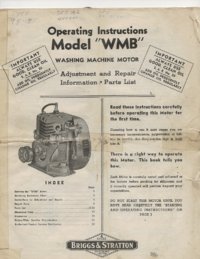 Briggs & Stratton Model WMB Operating Instructions Adjustment Repair Info Manual 